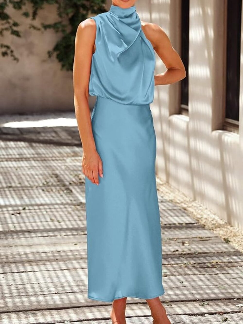 PRETTYGARDEN Women's Satin Dress - Sleeveless Mock Neck - NWT - M